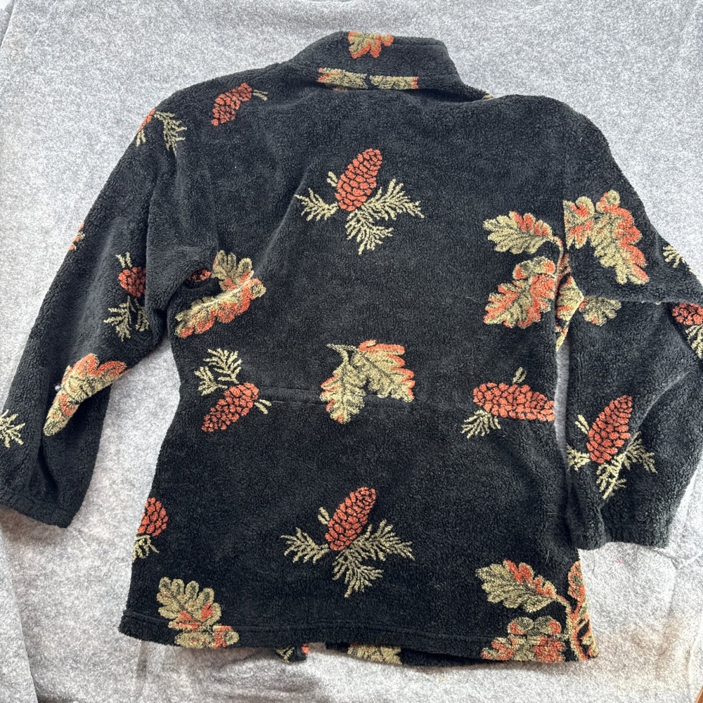 Black Mountain Fleece Jacket 90s XL Black Pinecone Oak Leaf Full Zip Mock Neck - Picture 10 of 16